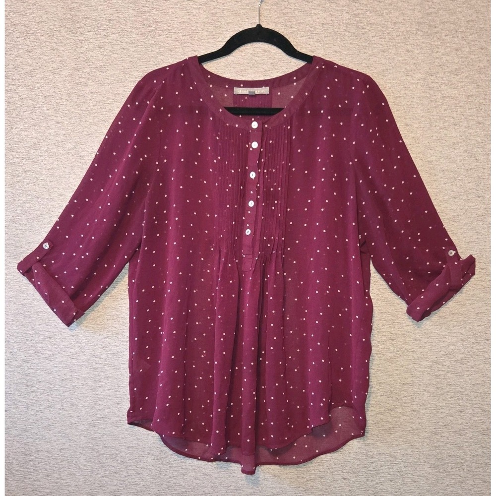 Daniel Rainn Plum Dot Pintuck Button-Front Blouse